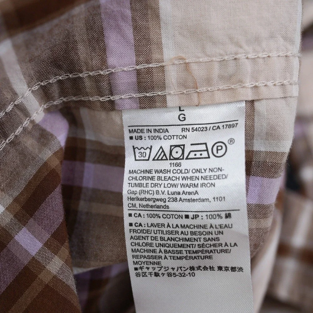 Banana Republic Shirt Men Slim Untucked Plaid Button‎ Down Brown Purple Large
